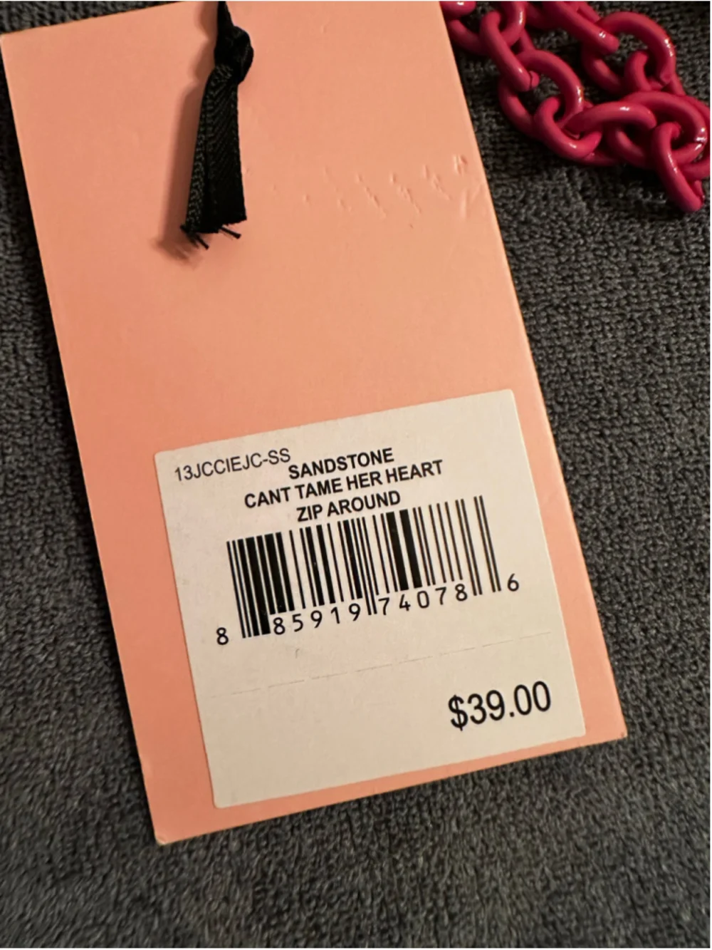 Juicy Couture Beige and Pink Heart Zip Around Wristlet